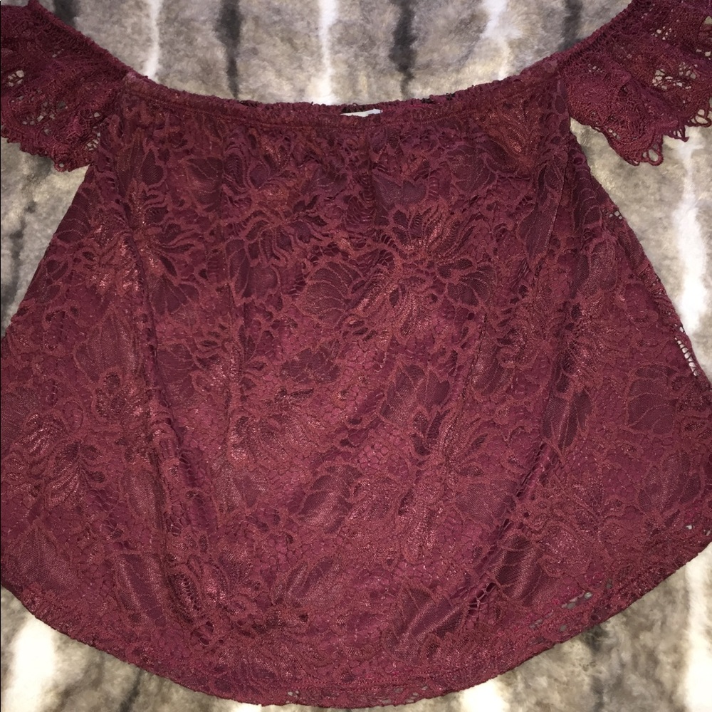 Burgundy lace halter top